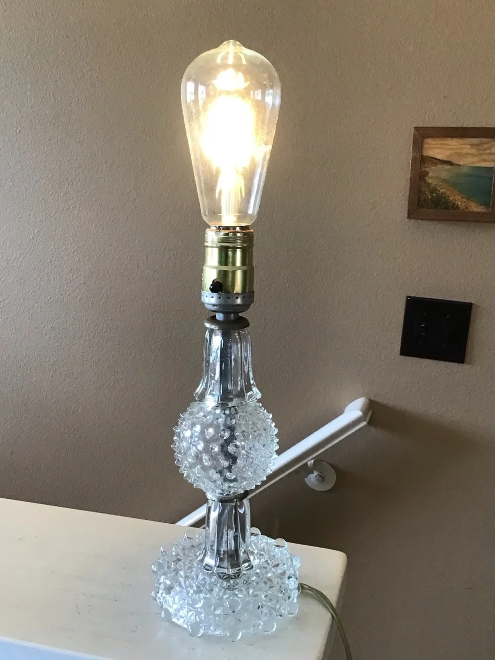 Vintage 1950s Hobnail Clear Glass Boudoir Vanity Table Lamp